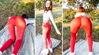 Sexy SportClips! Cameltoe in Sexy Red Leggins