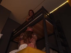 Quietly, quietly. Fuck me quietly, my stepsister will wake up. Student hostel.