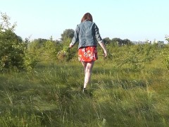 Beautiful girl Assol outside outdoors without panties up short dress. Doggystyle. Ass Pussy teenager