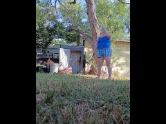 P1SSQUEEN gets her pool pad ready for the season and pisses in her white panties and yard crocs