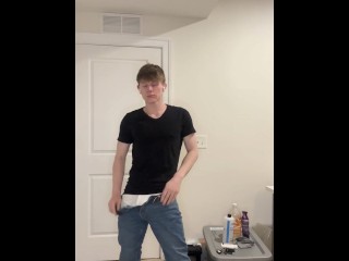 Hung Blond Twink Strips down to Tighty Whities and Shows Massive Cock