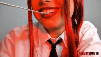 Makima chewing tiny watermelon