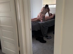 Spying outside bedroom door