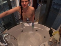 She was trying to clean the bath, while I was fucking her