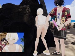 VR hentai AV, Japanese boy gets his ass fucked on the beach