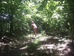Risky walk and JO on a public trail at a scenic area