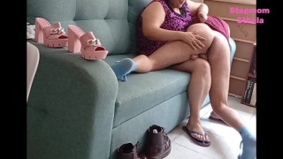 Using A Ball Massage And Spanking To Milk My Stepson's Cock On My Lap